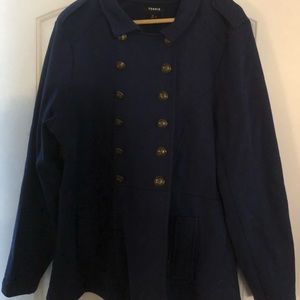 Blue peacoat with military buttons